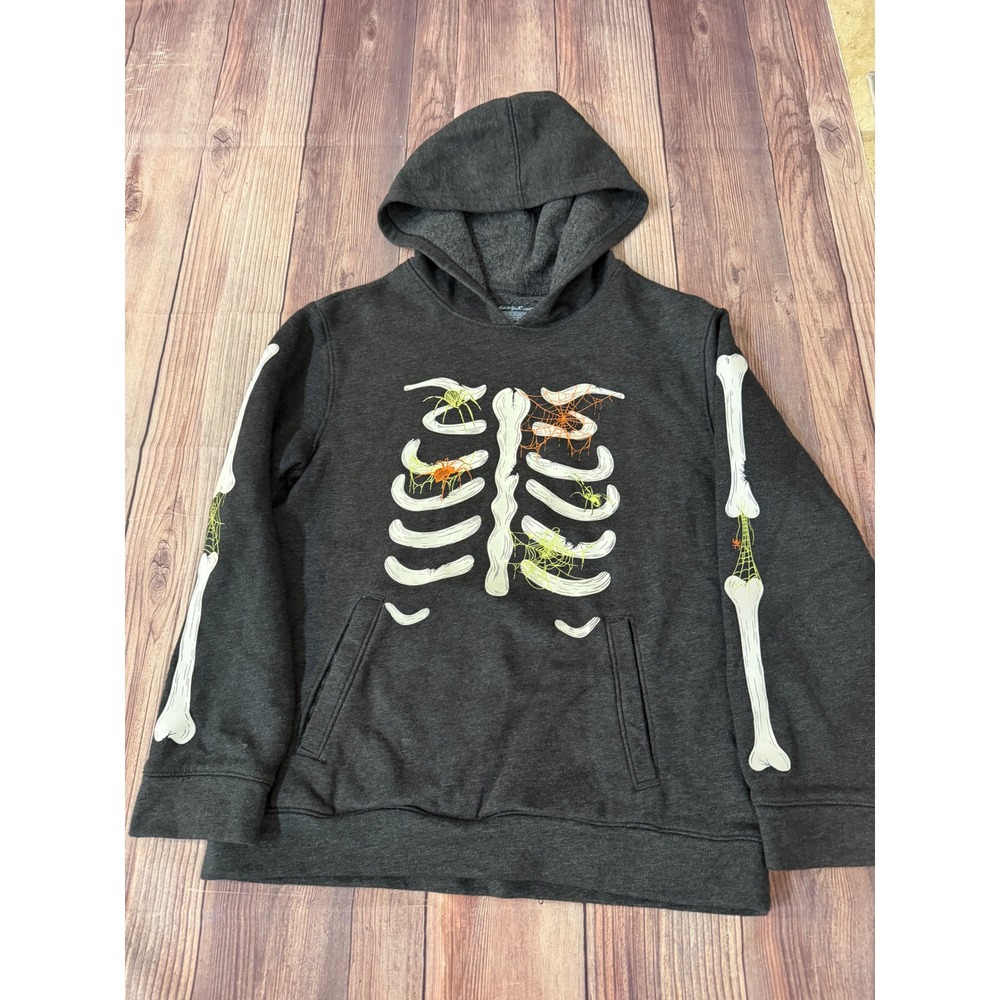 Cat & Jack Kids Glow in the Dark Skeleton Spider Halloween Hoodie Gray L 10/12